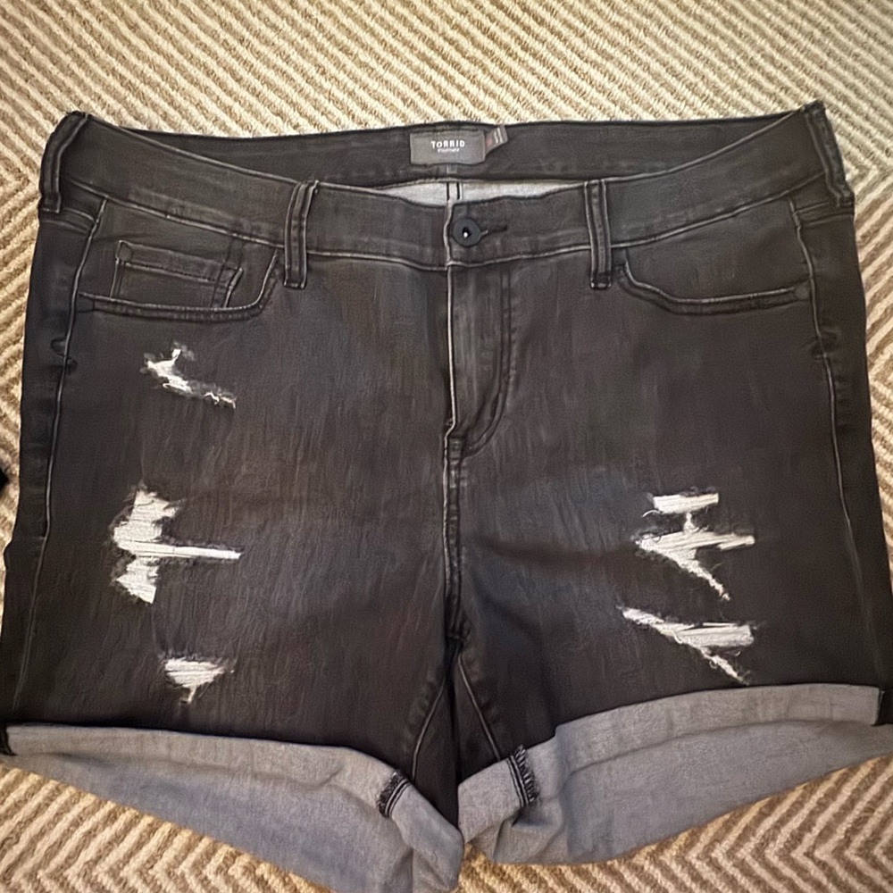 Torrid Women's   Black Ripped Denim Shorts